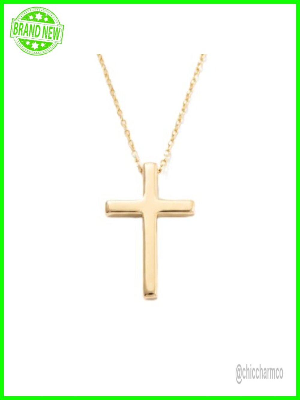 10K Solid Gold Dainty Cross Pendant Necklace 18 Inch Spring Ring